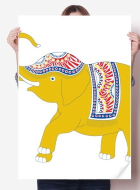 泰国制造黄色大象盾牌海报贴纸80x55cm墙贴纸卧室家居装饰