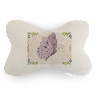 粉紫色蝴蝶炼句图案汽车头枕颈枕座椅枕头