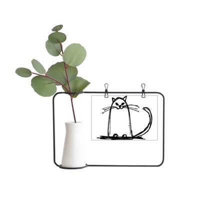 卷曲尾巴猫咪坐姿线条金属相框陶瓷花瓶装饰