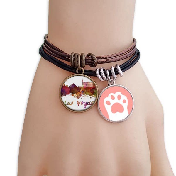 拉斯维加斯美国城市水彩黑棕手链对饰品猫咪礼物礼品
