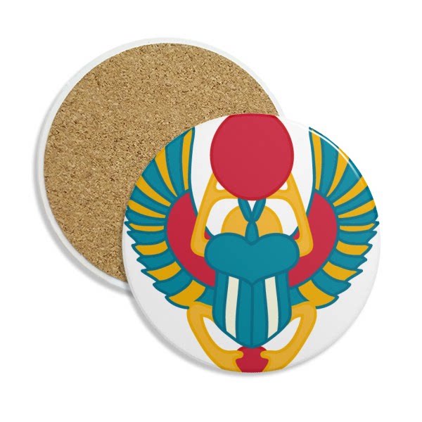 古埃及圣甲虫艺术图案圆形杯垫水杯隔热垫2片装礼品礼物