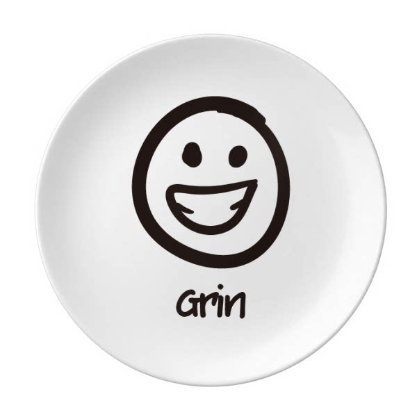 龇牙白色可爱聊天表情纹样陶瓷餐盘子8寸月光盘餐具家居礼物