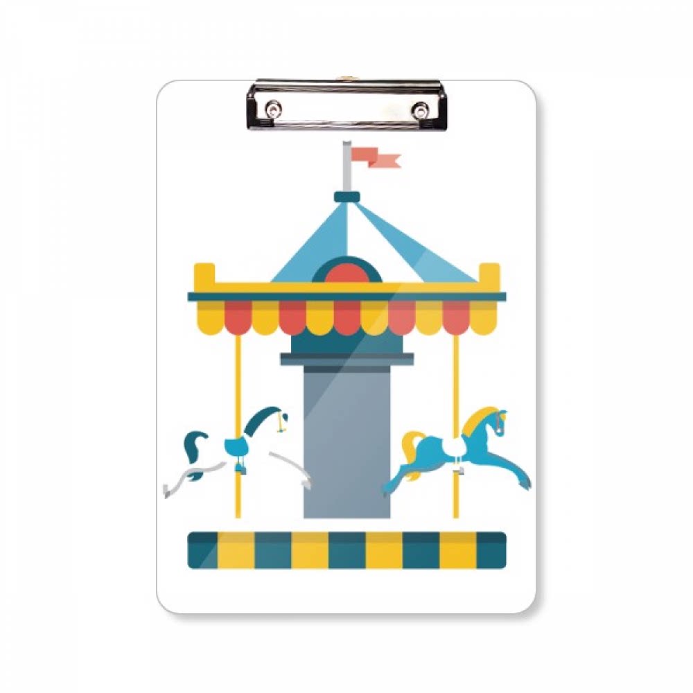 游乐园旋转木马矢量插画平头文件夹书写垫板考试a4