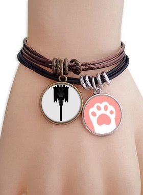 显示屏线黑色插头纹样黑棕手链对饰品猫咪礼物礼品