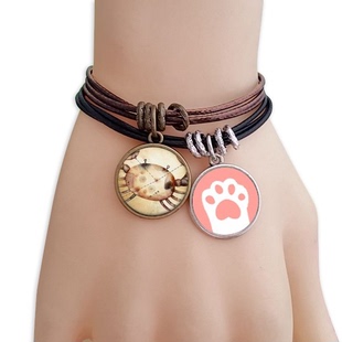 六月七月巨蟹座星座图案黑棕手链对饰品猫咪礼物礼品