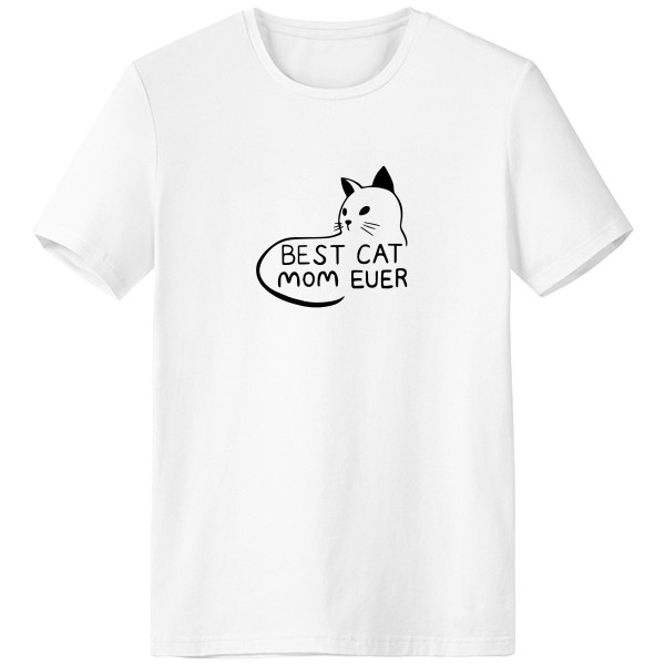 猫图案黑白线手绘文字设计男女白色短袖T恤创意纪念衫个性T恤衫