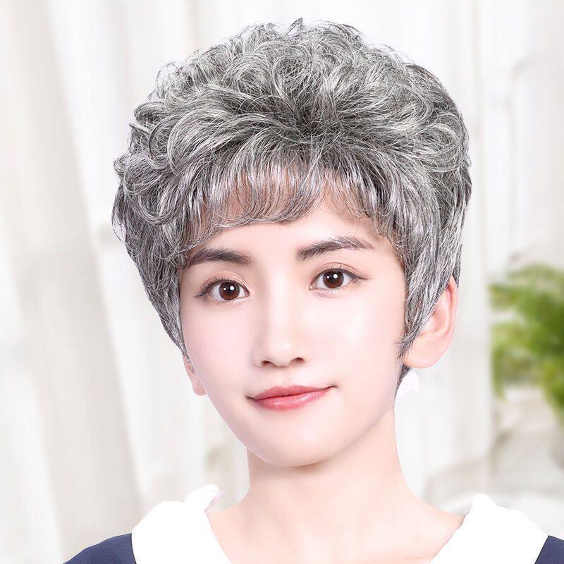 假发短发中老年假发短卷发头套奶奶短卷发假头发自然防真妈妈花白