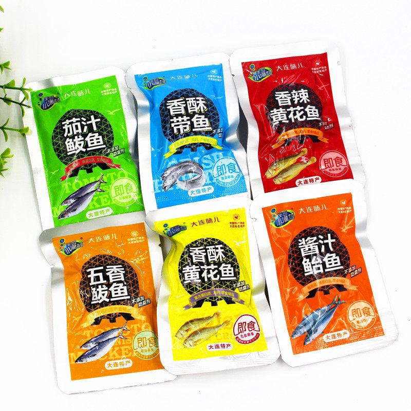 大连特产半岛小渔村香酥黄花鱼鲅鱼带鱼海鲜6种口味500克包邮