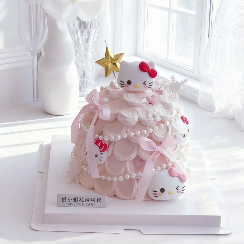 2025圣诞节helloKitty许愿树蛋糕装饰软胶kt猫许愿树甜品装饰摆件
