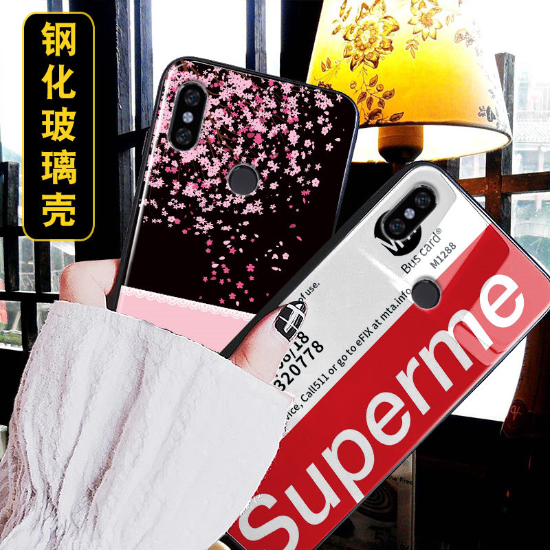 小米MIX2手机壳Xiaomi MIX2s玻璃彩壳MXI2s保护套MDE5卡通后盖M1X2s钢化贴膜硬外壳5.99寸情侣原创意男潮女款