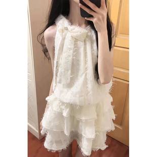 高级感公主蛋糕裙甜美少女收腰蓬蓬裙子 富家千金挂脖连衣裙女夏季