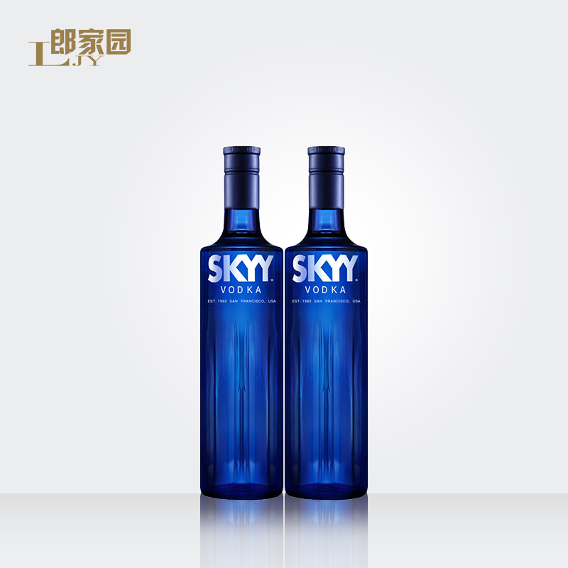 郎家园进口洋酒Skyy Vodka深蓝蓝天伏特加酒原味基酒双支装