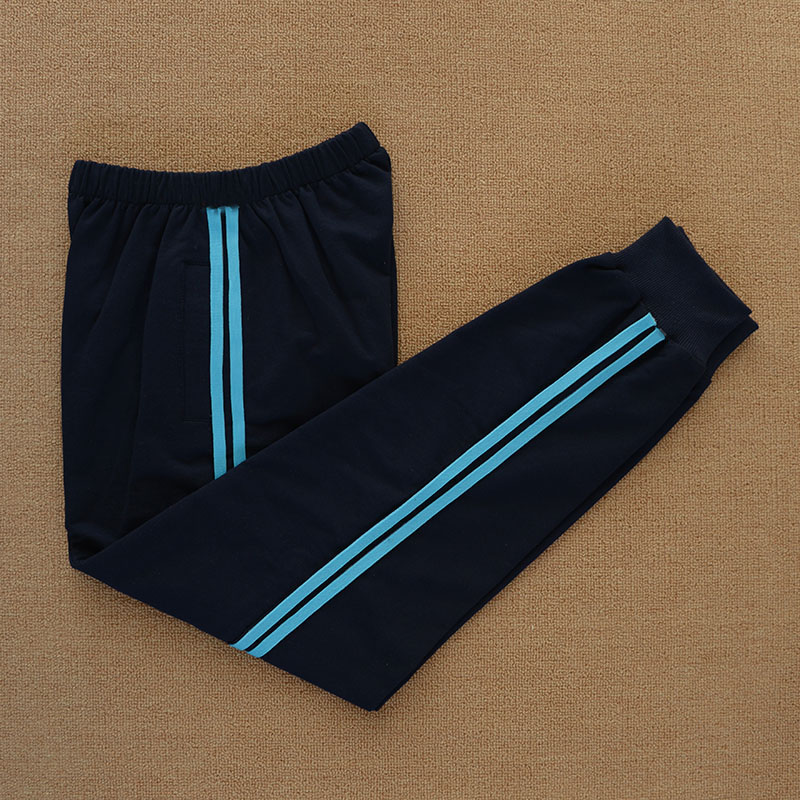 校服裤子两道湖蓝杠冬黑色高腰