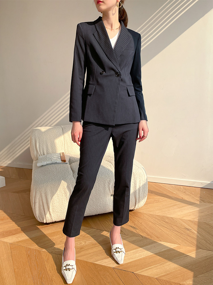 WHITE-COLLAR PROFESSIONAL SUIT SKIRT SET 2024 SPRING AND AUTUMN NEW CYAN STRIPES THIN TEMPERAMENT WORK CLOTHES FORMAL WEAR