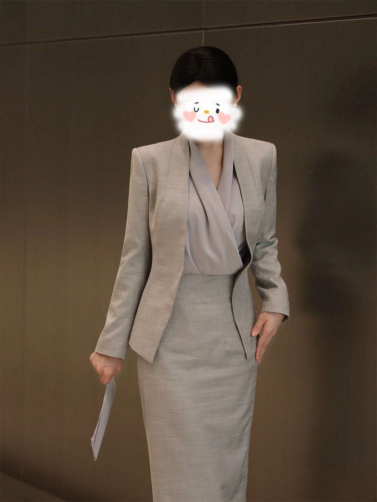 GRAY PROFESSIONAL WEAR TEMPERAMENT GODDESS FAN HIGH-END SUIT SKIRT AUTUMN WORK CLOTHES HOST FRONT DESK RECEPTION FORMAL WEAR