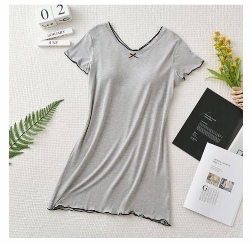 莫代尔睡裙女夏季短袖中裙纯色大码女自带胸垫睡衣可外穿