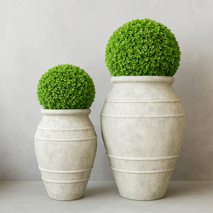 新中式 饰品创意圆缸花器 水泥落地大花瓶家居样板间酒店售楼处软装