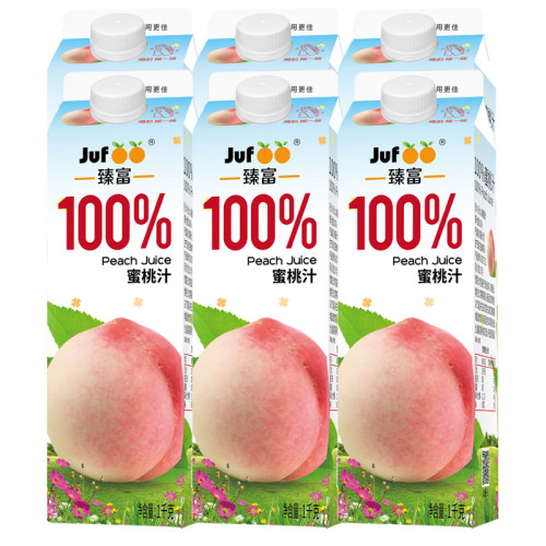 臻富纯果汁100%蜜桃汁1kg*6大瓶