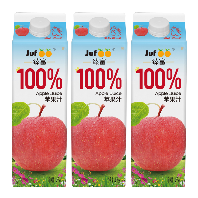 臻富纯果汁100%苹果汁1kg*3大瓶