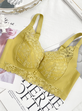 中厚小胸聚拢上托无钢圈无侧骨文胸养护舒适蕾丝内衣女 古妃86803