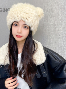 红砖头兔毛帽户外可爱女冬季百搭