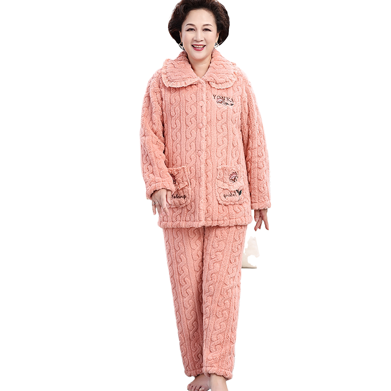 女士珊瑚绒面料中老年睡衣