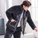 秋冬款 三层加厚珊瑚绒夹棉保暖加绒法兰绒家居服套装 冬季 睡衣男士