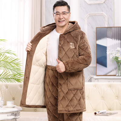 加长款睡衣男士秋冬季加厚加绒