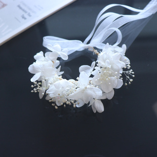 白色韩粉蓝色紫色永生花新娘伴娘姐妹团超仙手腕花花童表演手花