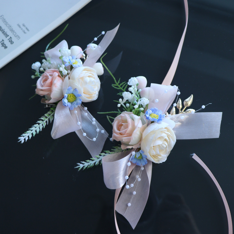 原创西式小清新香槟婚礼新郎新娘结婚胸花伴郎伴娘姐妹团手腕花