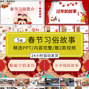 幼儿园小学生春节习俗PPT模板过年的故事传统节日由来集简介班会