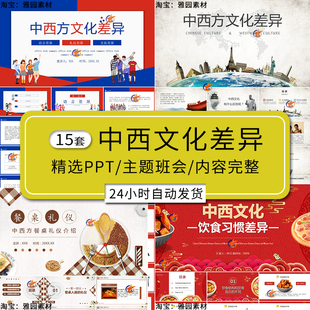 中西方文化差异ppt模板语言餐饮食结构礼仪x习惯节日介绍班会课件