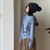 困住大象 秋冬慵懒感德绒条纹毛茸茸百搭显瘦高领内搭长袖