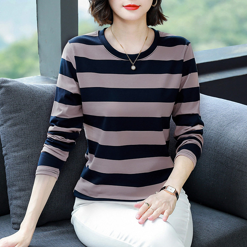 胖mm大码女装宽松显瘦纯棉长袖T恤女装中年妈妈秋装打底衫上衣服H