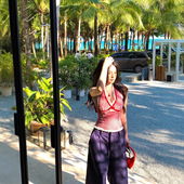 修身 蝴蝶结格子短款 挂脖背心女夏季 内搭蕾丝拼接辣妹美背外穿