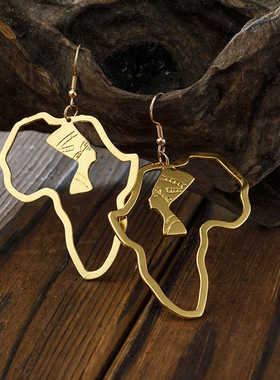 Africa earrings women 创意耳环不锈钢非洲地图嘻哈耳饰