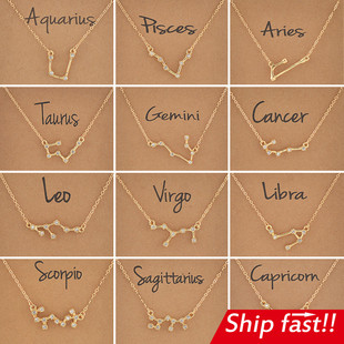 12 Zodiac signs crystal necklace Women chain couple gift