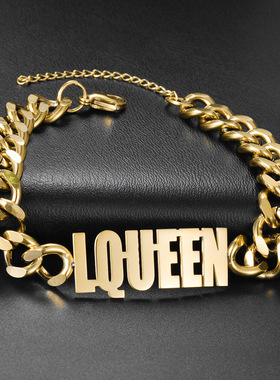 Customized name  bracelet 个性名字定 制英文字母宽链条古巴链