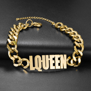 Customized name bracelet 个性名字定 制英文字母宽链条古巴链