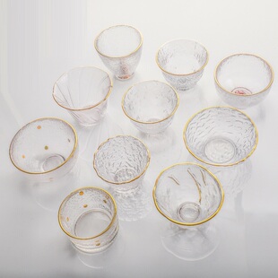 日式金边锤纹清酒杯梅子酒杯果酒玻璃杯小杯子米酒一口杯手绘茶杯