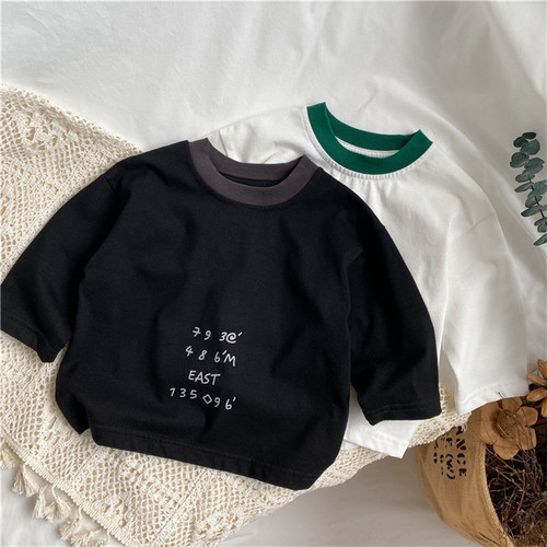 圆领韩版长袖简约字母印花T恤衫