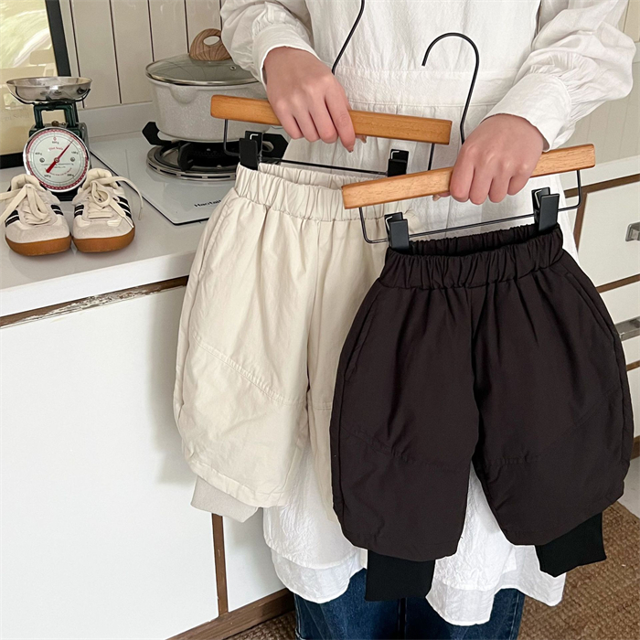 长裤假两件阔腿裤羽绒裤紧口防风