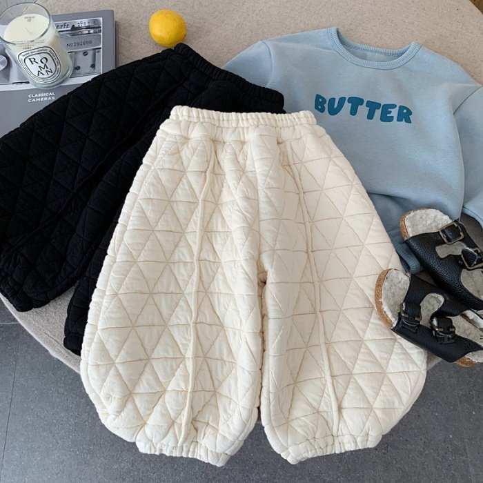 2025冬季新款男女儿童加绒弯刀裤