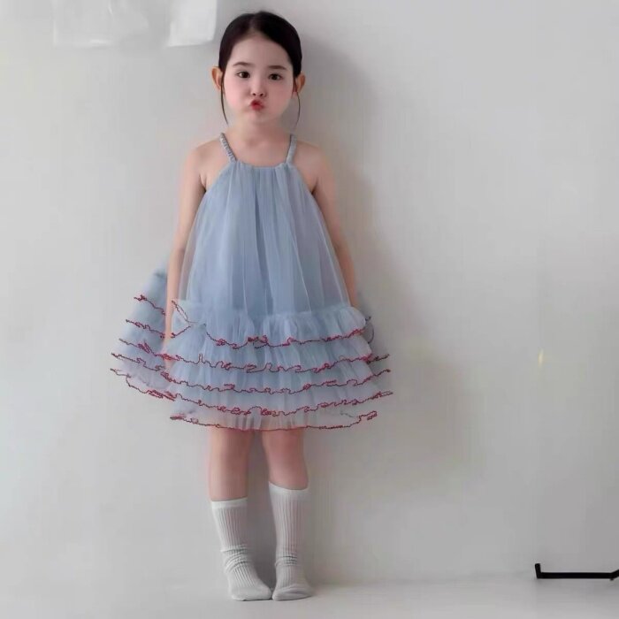 夏季宫廷复古风女童公主裙蓬蓬裙女孩气质高级感吊带裙韩版连衣裙