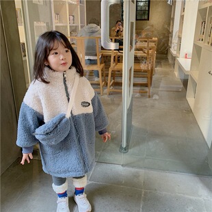 女童毛绒外套冬季夹棉洋气女孩中长款加绒棉衣女宝宝加厚棉服