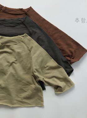 t恤衫秋款竹节棉纯色森系童装