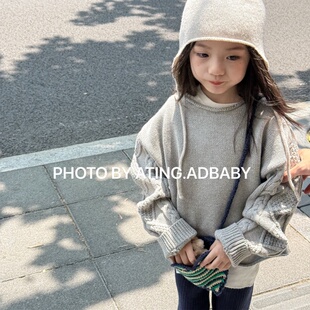 潮范宽松上衣 春秋季 女童韩版 慵懒风套头毛衣女孩卷边麻花袖 针织衫