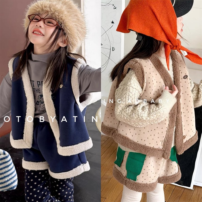 2025秋冬新款童装儿童韩版女童洋气套装加绒冬装两件套马甲+短裤