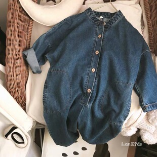 剪裁宽松全棉牛仔连体裤 韩国儿童中性款 春 型超赞 自留推荐