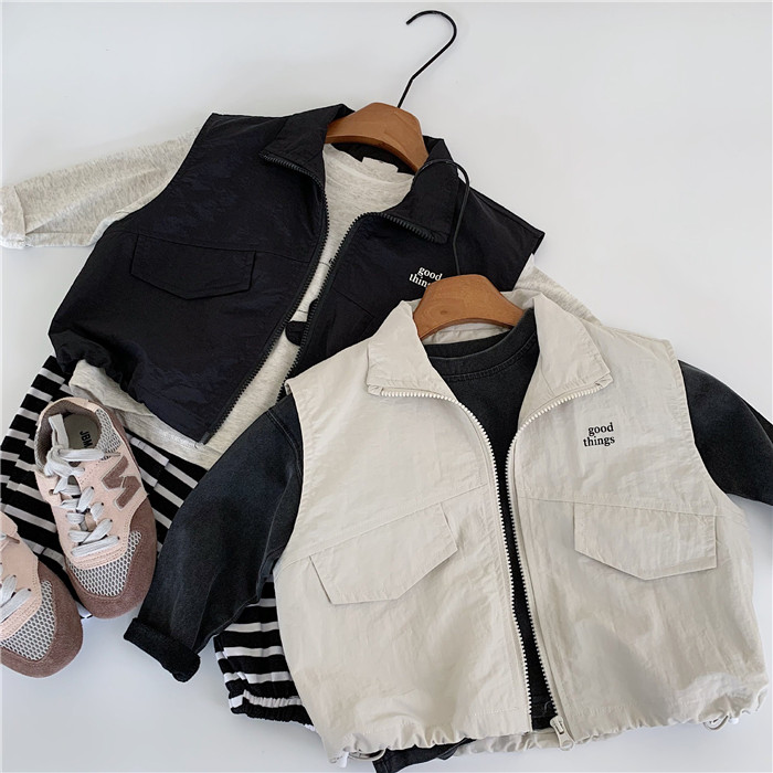 春秋季新款童装儿童韩版字母工装马甲男女宝宝个性坎肩背心外套潮